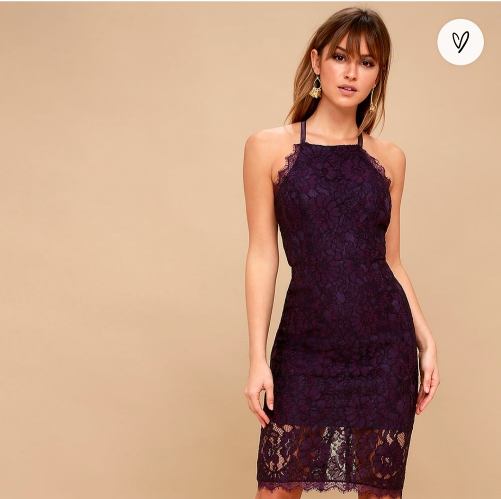 Lulu's Wedding Guest Dark Purple Lace Bodycon Midi Dress | cocktail dress